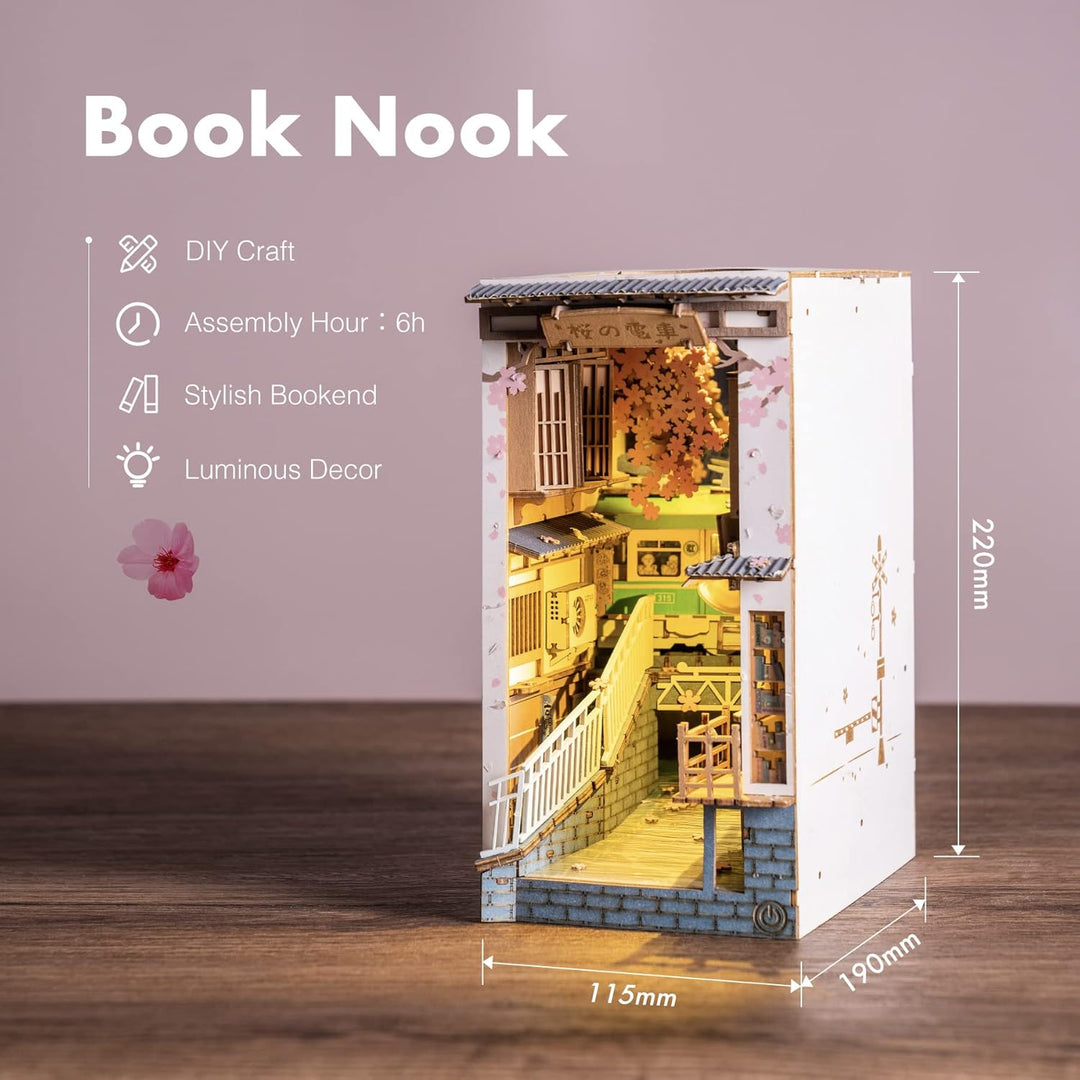 ROBOTIME Book Nook Kits, Sakura Densya Puppenhaus, DIY Miniatur Haus, 3D Wandbehang Puzzle Haus Mode