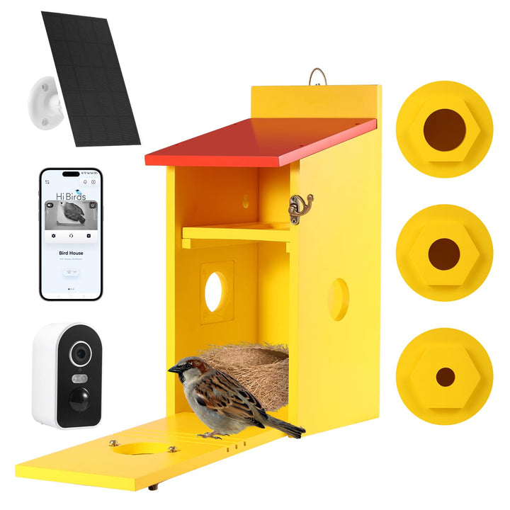 Vogelhaus mit 5MP Kamera Solar WLAN, Bunte Nistkasten zum Aufhängen für Wetterfest, 2,4G WiFi &amp; App