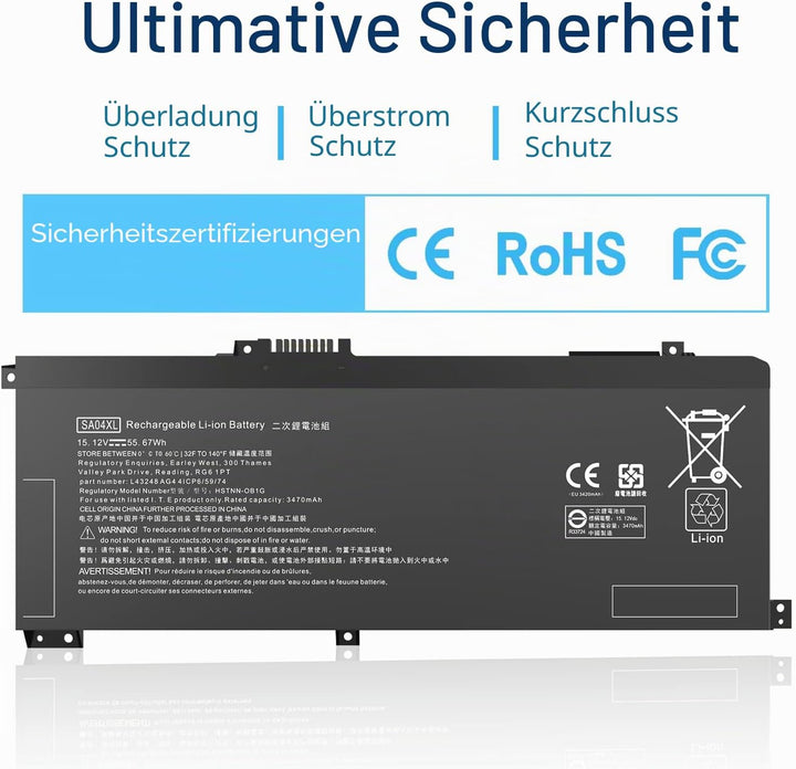 SA04XL L43267-005 Laptop Akku SAO4XL kompatibel mit HP Envy X360 15-DR 15-DR0010TX 17-CG 17T-CG Seri