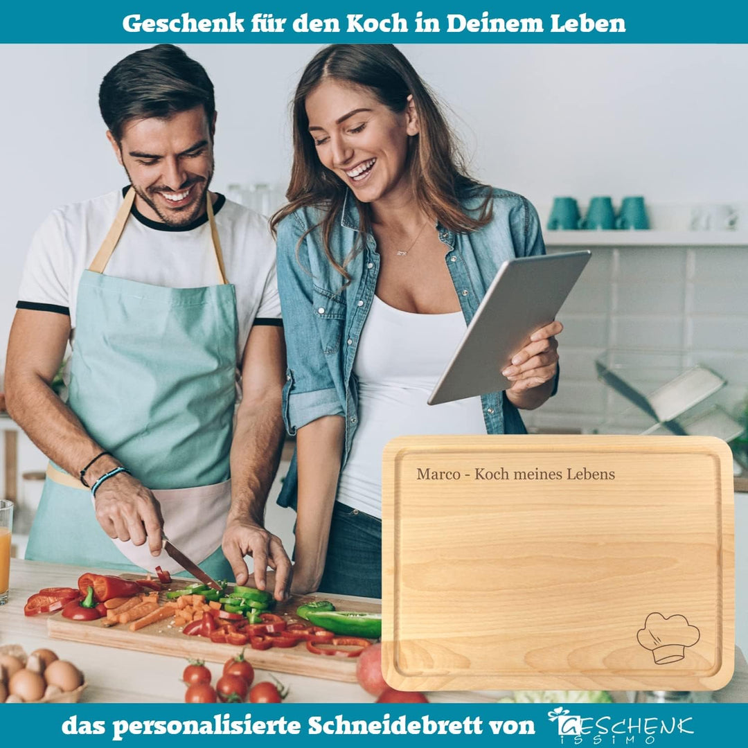 Schneidebrett Holz mit Saftrille und personalisierter Gravur - Spruch, mit Name und Motiv - individu