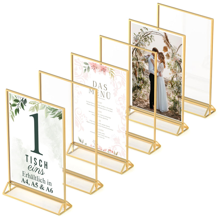 Goldener doppelseitiger Bilderrahmen - 6er-Pack - A4 Acryl Gold Tischkartenhalter, Aufsteller im Sta