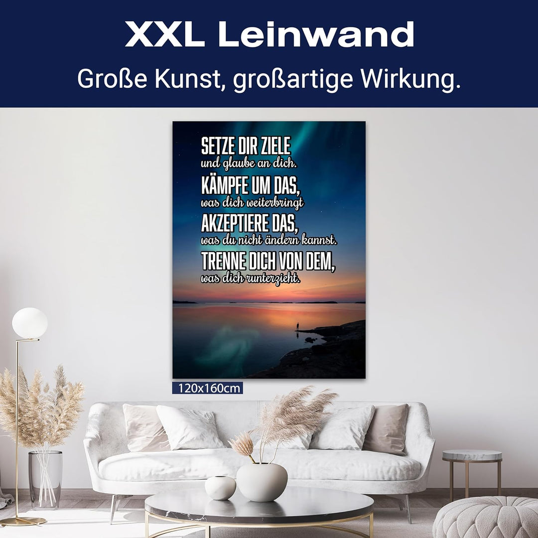wandmotiv24 Motivations Motiv als Leinwandbild, 80x60cm, Hochformat, Motivation, setze dir Ziele, Me