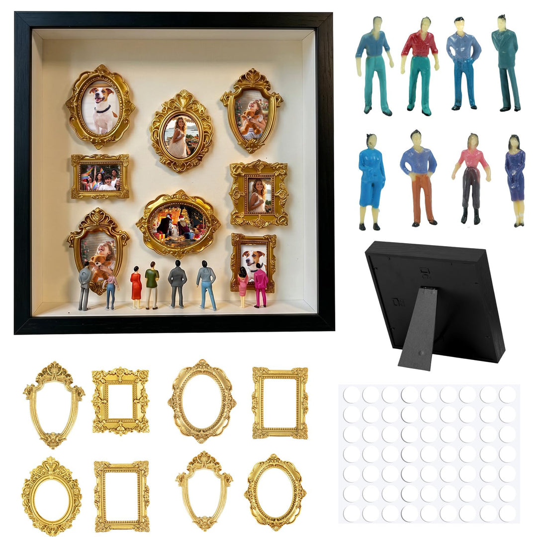 DIY Mini Museum Silhouette Box, Mini Figuren Menschen Museum Mit 8 Figuren, 8 Gold Rahmen für Hochze