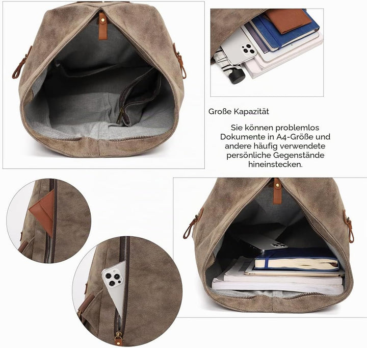 Retro Segeltuch Rucksack PU Vintage Rucksäcke PU Leder Daypack Reisetasche Schulterrucksack für Herr