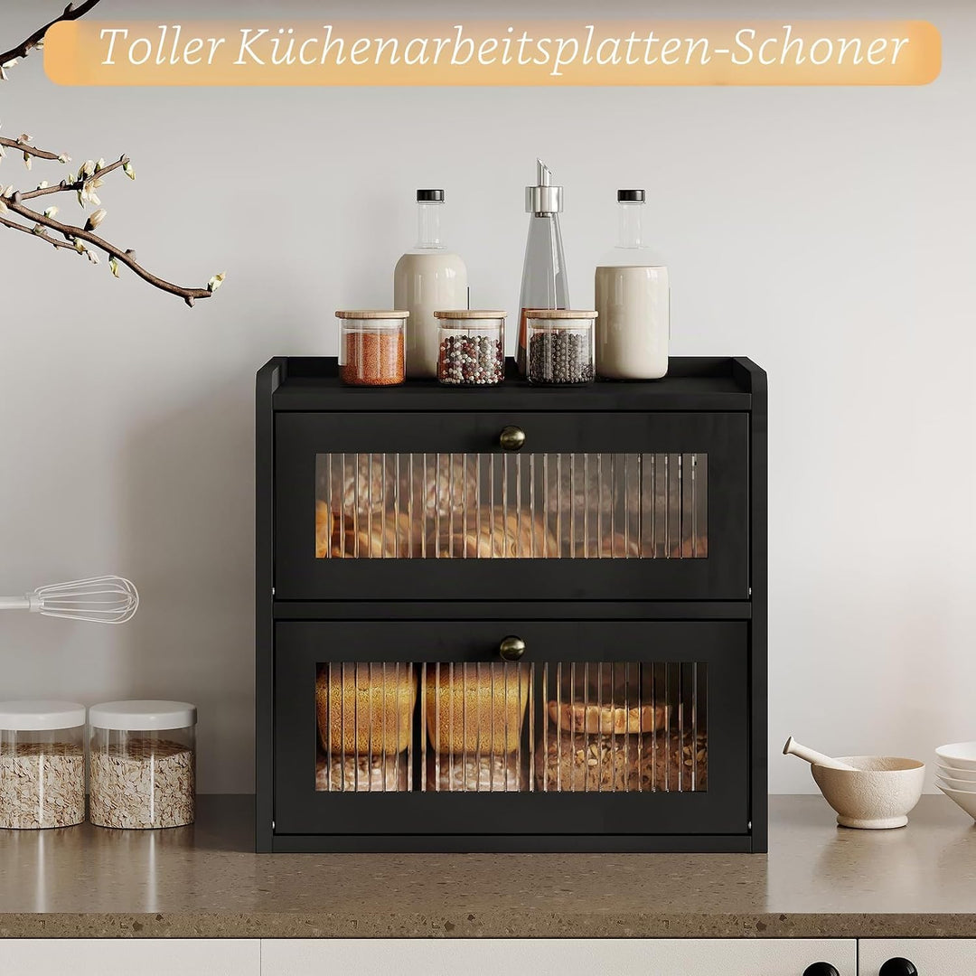 Alpeir Brotkasten Holz, 2 Etagen Gross Brotbox mit Belüftungsloch, Längere Frische & Einfache Pflege