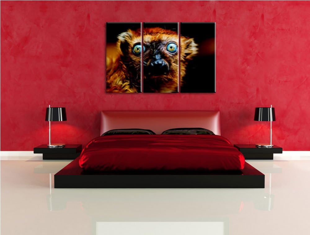 Dark seltener Blauaugenmaki NewArt 3-Teiler Leinwandbild 120x80 Bild auf Leinwand, XXL riesige Bilde