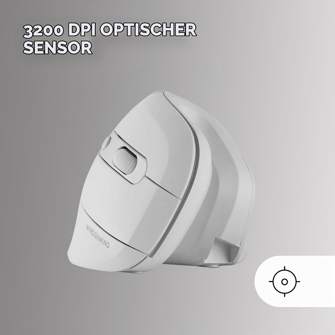 Mars Gaming MMW-ERGOPRO Weiss, Ergonomische Vertikale Kabellose Maus, Gefaltetes Design, Optischer S