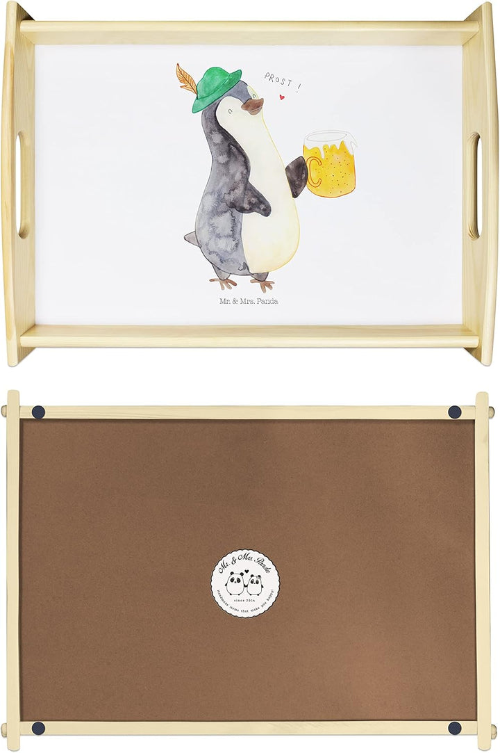Mr. & Mrs. Panda Holztablett Pinguin Bier - Geschenk, Oktoberfest, Dekotablett, Serviertablett, Küch