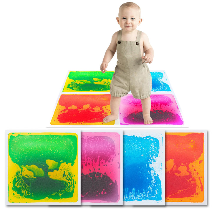 Art3d Flüssige Sensorische Bodenfliesen 30 x 30 cm Spielzimmer Tanzfläche Quadratisch Bunt 4 Fliesen