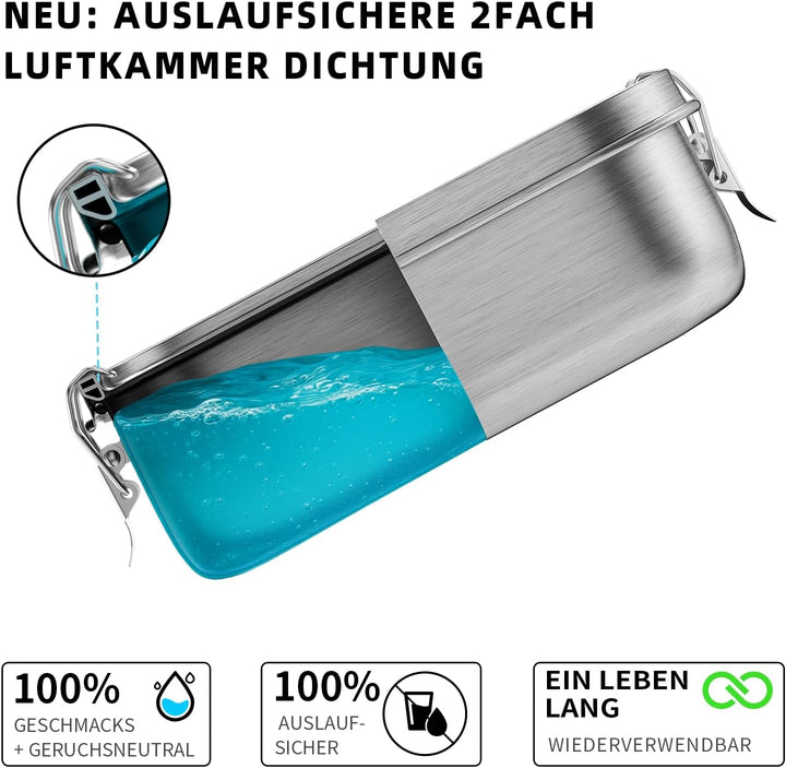 REKITA Edelstahl Brotdose Kind er mit Fächern, 850ML Bento Box, Jausenbox Lunchbox, Personalisierte