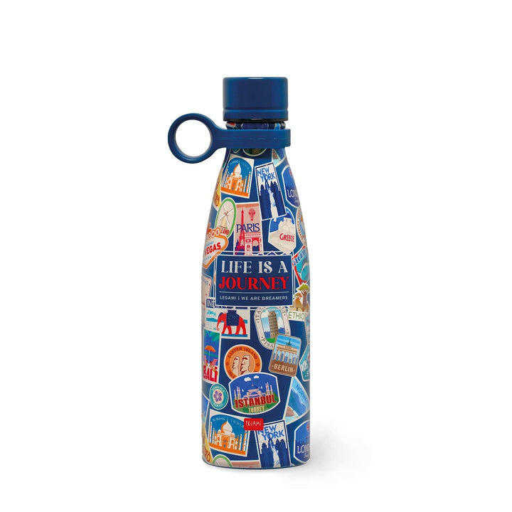 Legami - Thermosflasche Hot&Cold, Travel Stickers, 500 ml, luftdichter Verschluss, 12 Stunden heisse