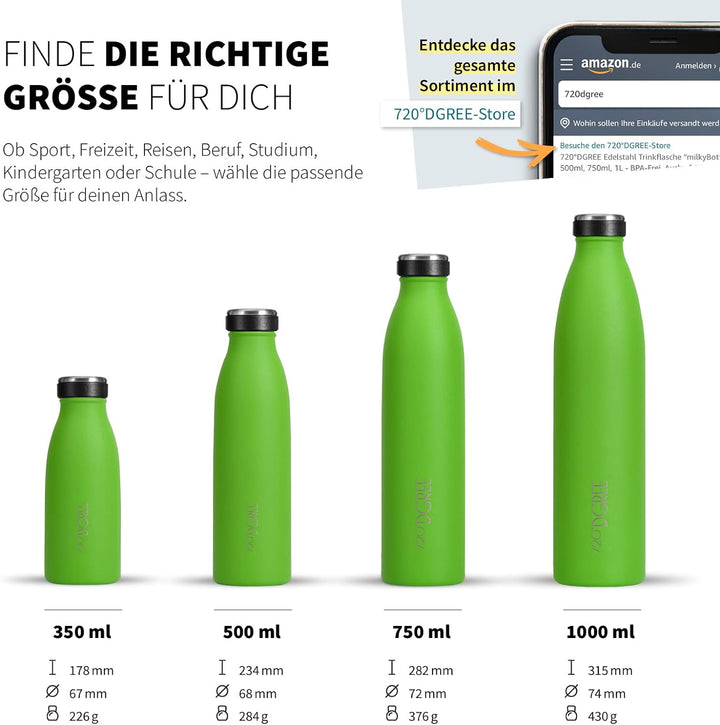 720°DGREE Edelstahl Trinkflasche “milkyBottle” - 750ml - BPA-Frei, Auslaufsicher, Kohlensäure geeign