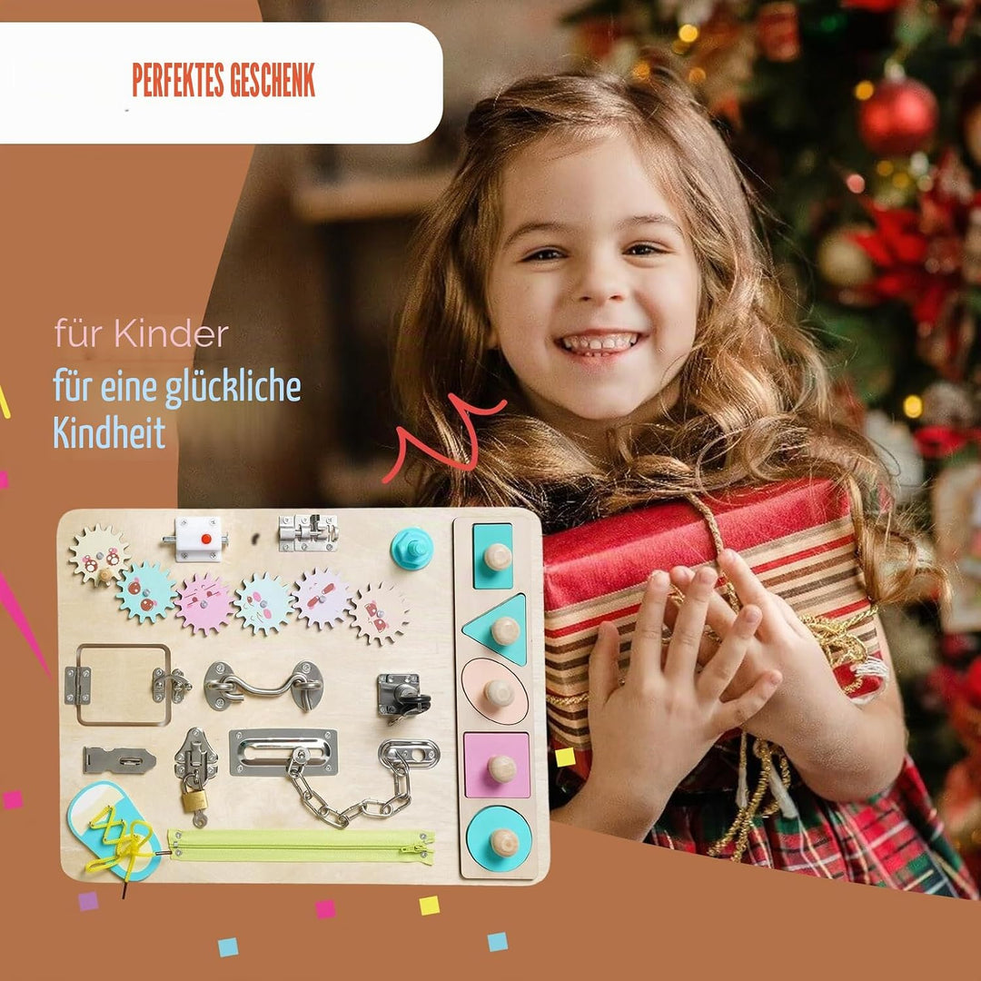 NUKied Busy Board für Kleinkinder,Holz Montessori Busy Board,Baby Pädagogisches Sensorik Spielzeug f