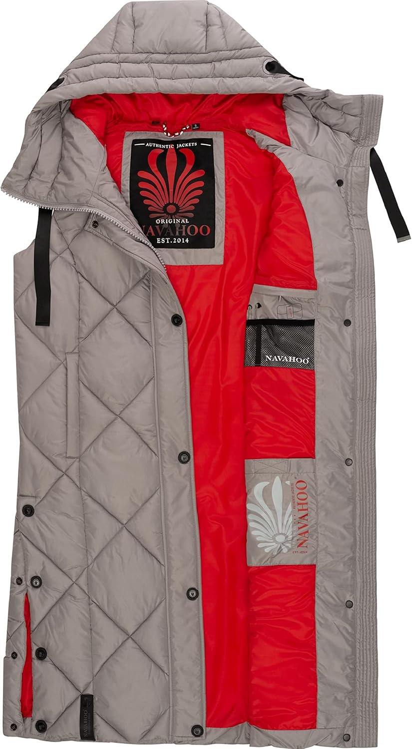 Navahoo warme Damen Winter Steppweste lang mit Kapuze Schnuckel XS-XXL S Zinc Grey, S Zinc Grey