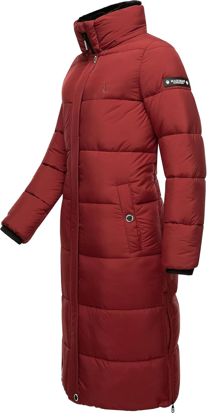 MARIKOO Damen Wintermantel warmer Steppmantel lang mit abnehmbarer Kapuze Reliziaa XS-XXL L Dark Red