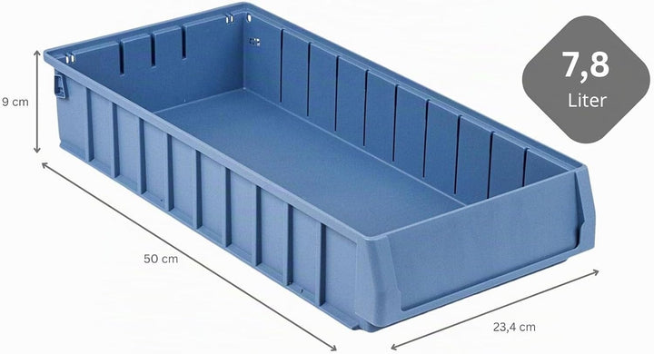 SparSet 5x Regalkasten 500 BN mit Etikett & Schutzhaube | HxBxT 9x23,4x50cm | 7,8 Liter | Sichtlager