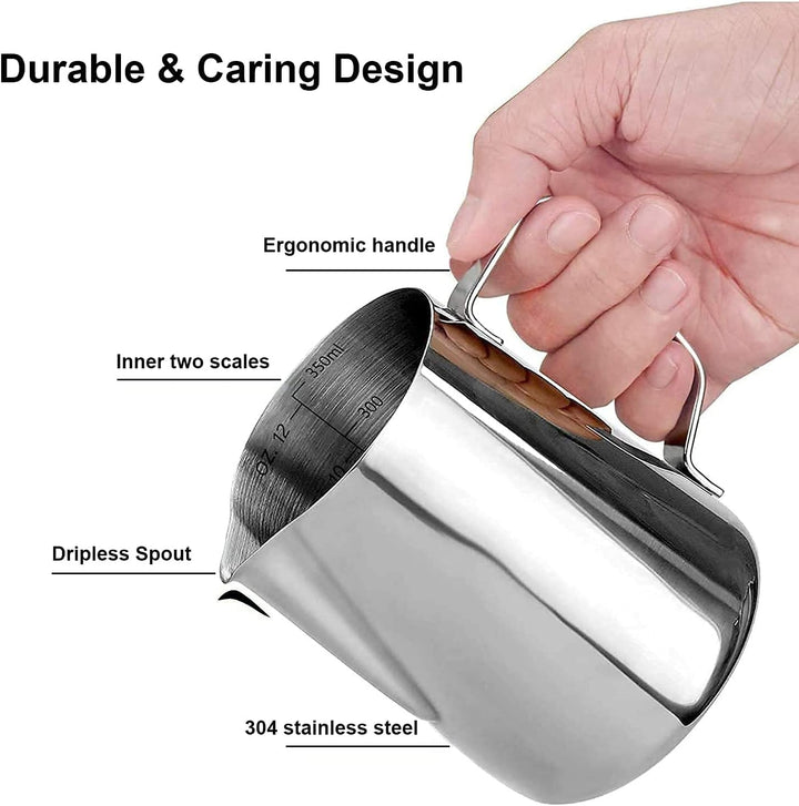 Milchkännchen 350ml 12oz Espresso Milchaufschäumkrüge 304 Edelstahl Barista Tasse für die Zubereitun