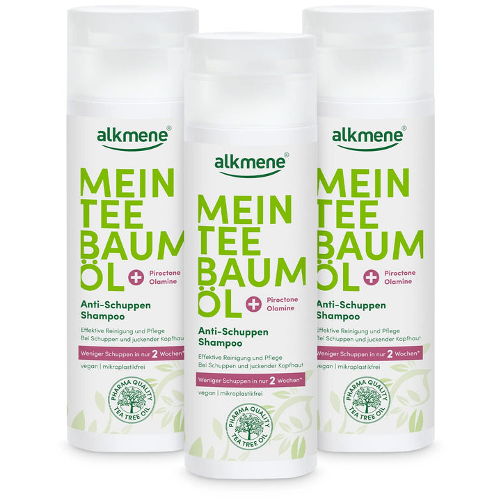 alkmene Mein Teebaumöl Anti Schuppen Shampoo 3x 200 ml weniger Schuppen in 2 Wochen - naturreines Te