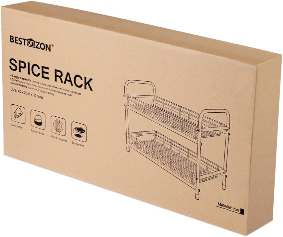 BESTonZON 2-Tier Gewürzregal mit ausziehbarem Design.Küche Counter Storage Organizer Halter für Gewü