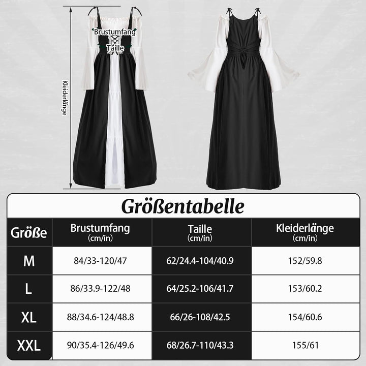 Pianocean Mittelalter Kleidung Damen, Renaissance Kleid, Gothic Kleid，Renaissance Mit Kapuze Langarm