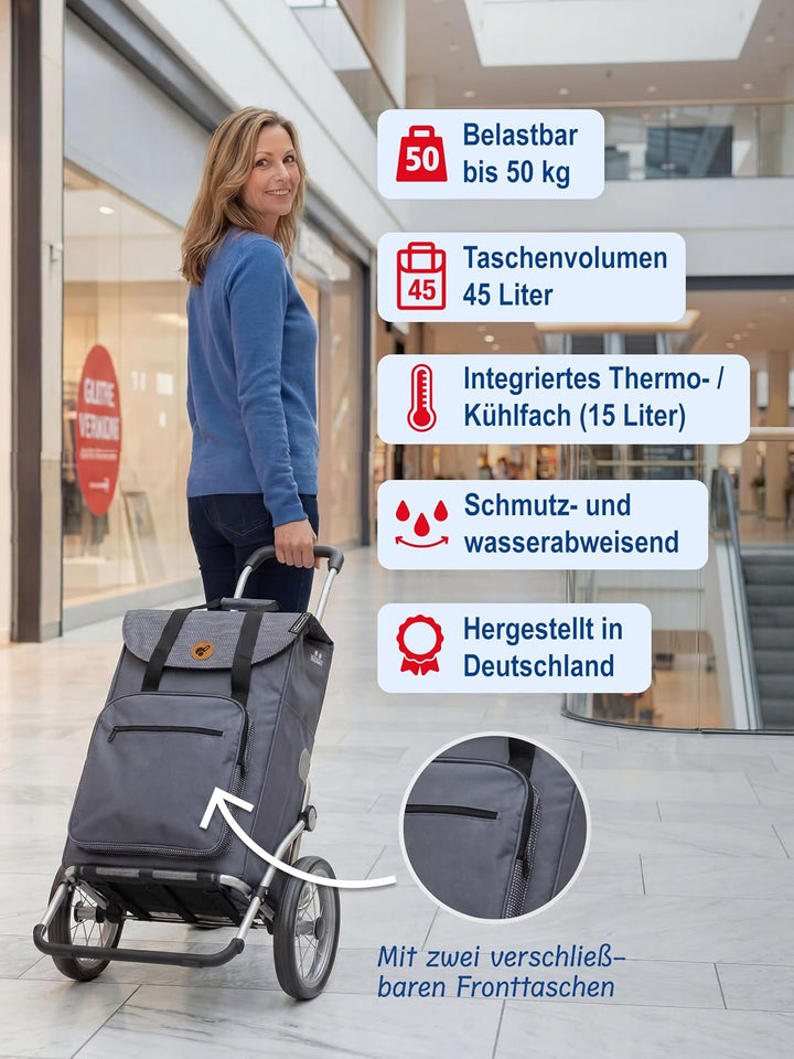 Andersen Einkaufstrolley - klappbar - 45 Liter - mit Kühlfach - Aufhängung für Einkaufswagen - belas