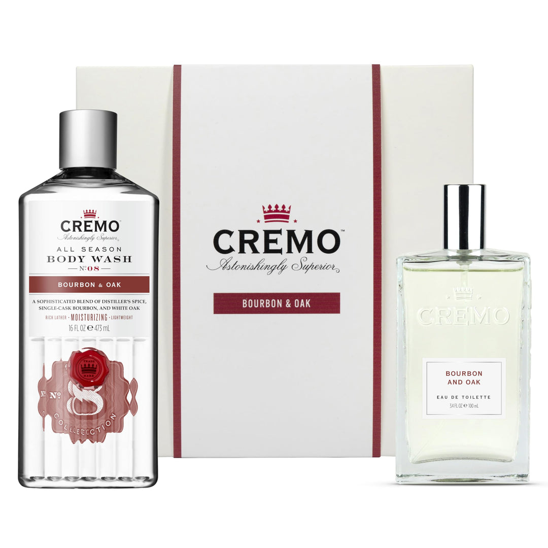 CREMO BOURBON & OAK Geschenk Set für Männer - Eau de toilette 100ml + Gel Douche 473ml - warm, würzi