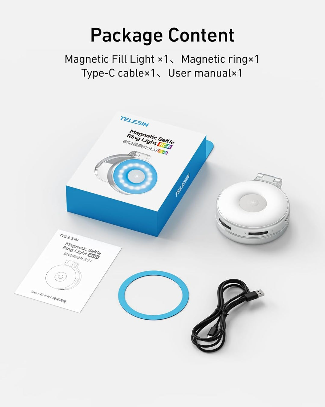 TELESIN 4-in-1 Magnetisches RGB Selfie-Ringlicht mit Spiegel & Handyhalter | 2500–7000K LED Licht, 3