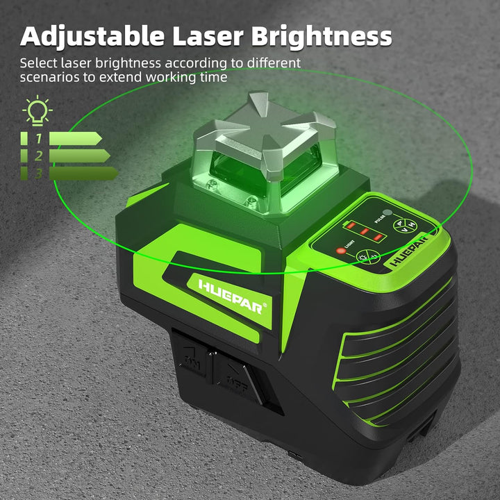 Huepar Selbstnivellierender Grüner Lasernivellier Kreuzlinien mit 2 Lotpunkten Laserwerkzeug - 360 °