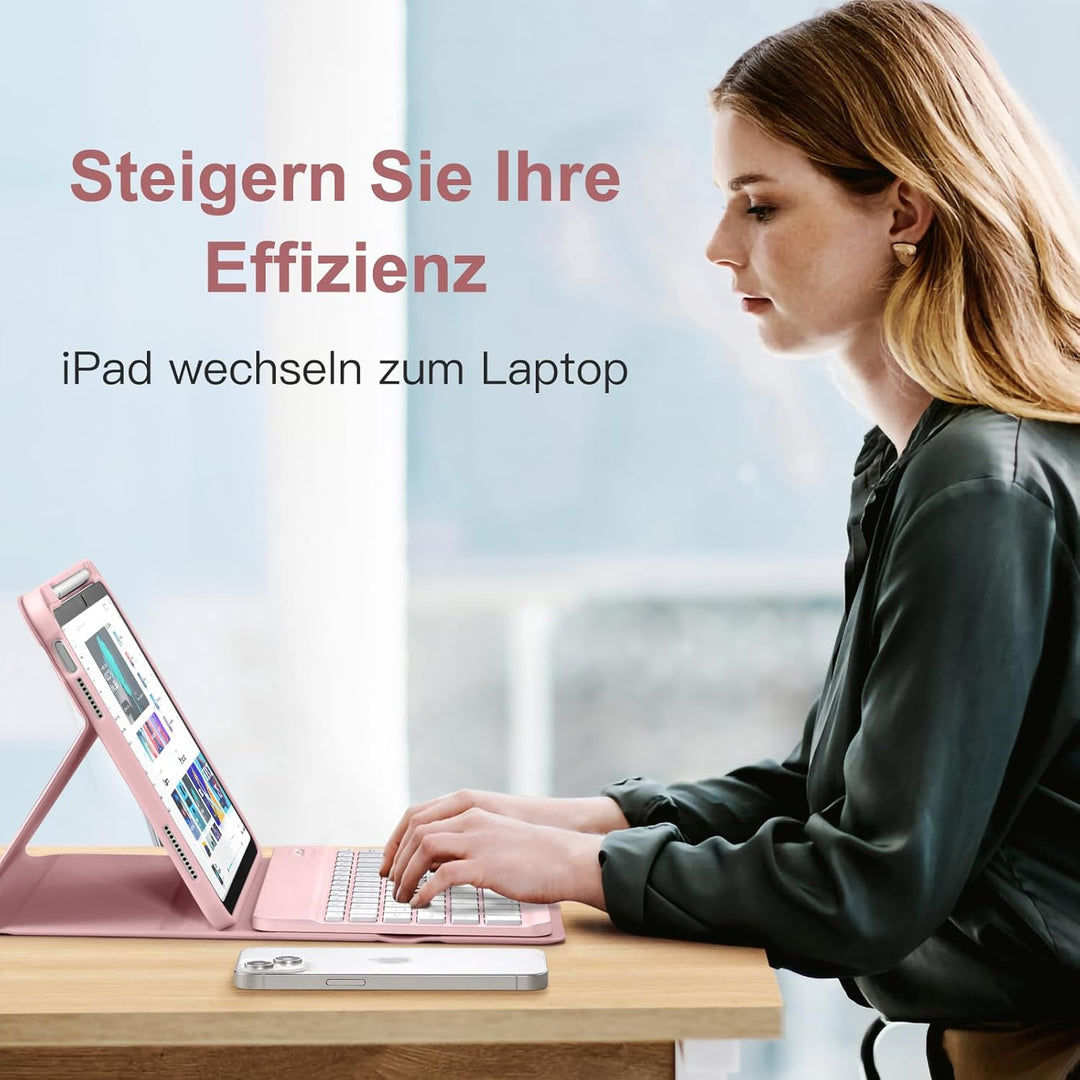 Vobafe Hülle mit Tastatur für iPad A16 11/10 Generation (2025/2022, 11/10.9 Zoll)- 7 Farben Beleucht