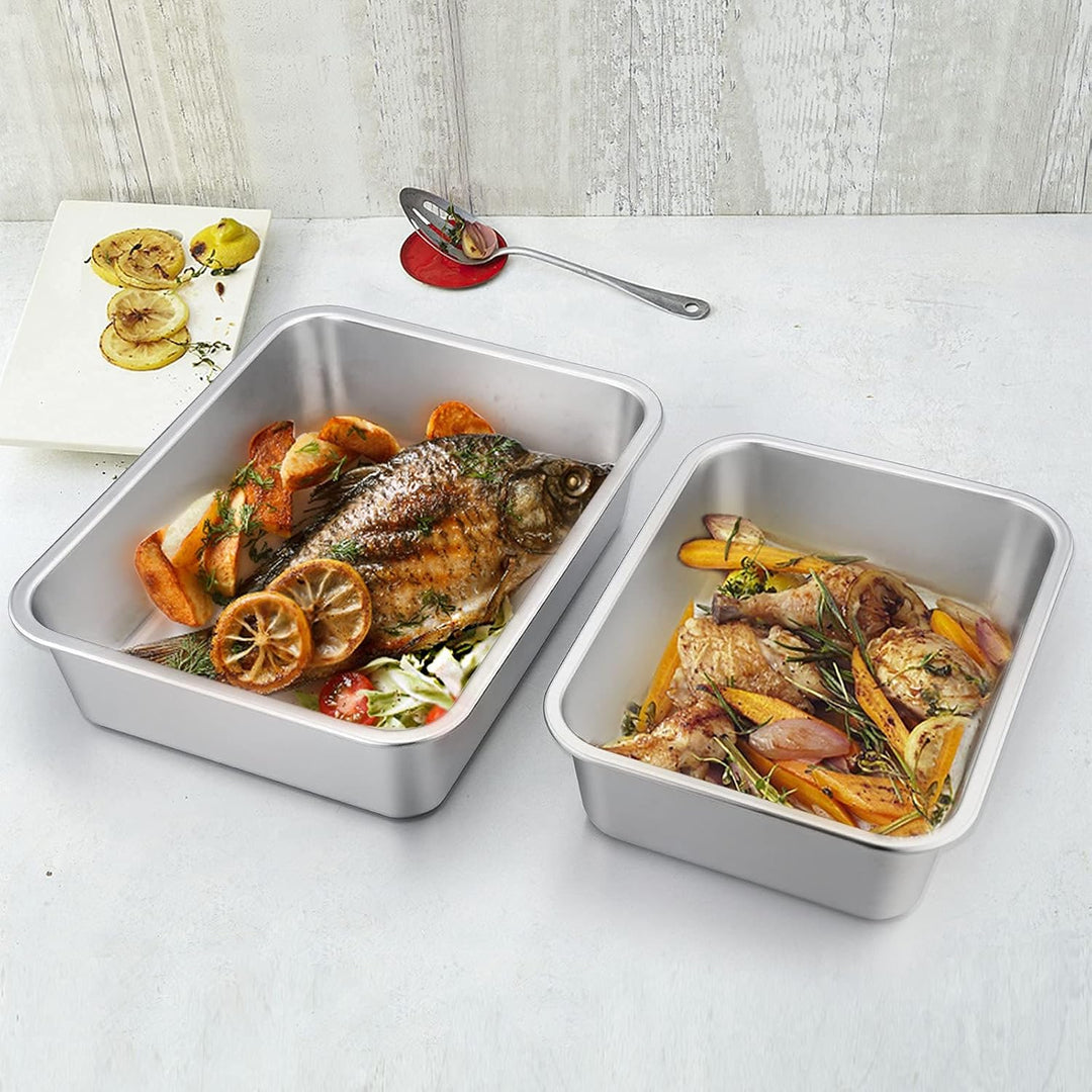 Homikit Auflaufform 2er Set, Edelstahl Rechteckig Kuchenform Backform Tiramisu form, Ofenform ideal