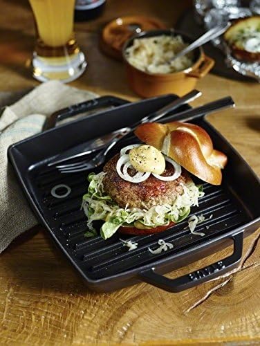 Staub 40511-728-0 Grillpfanne, rechteckige mit zwei Griffen, 23 x23 cm, Gusseisen, schwarz Schwarz 2