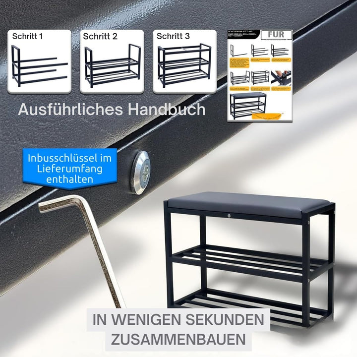 Maka Schuhregal Platzsparend, Schuhregal Mit Sitzbank Metall Schwarz, Shoe Rack Outdoor Wetterfest,