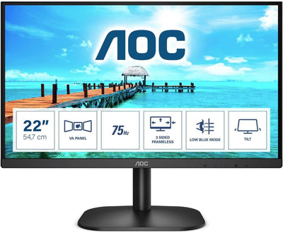AOC 22B2H - 22 Zoll FHD Monitor (1920x1080, 60 Hz, VGA, HDMI) schwarz 22 Zoll VA keine Lautsprecher
