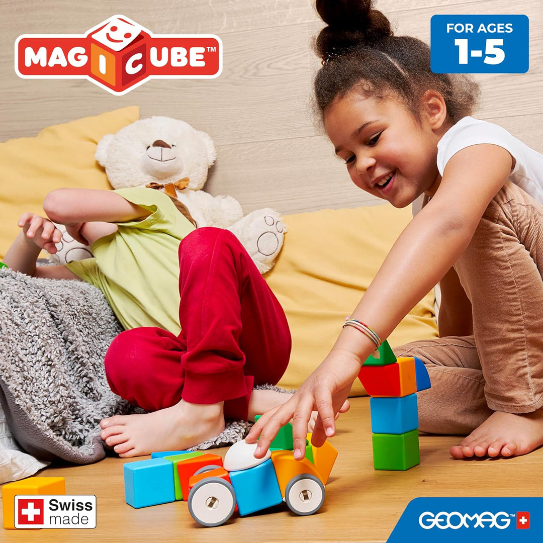 GEOMAG - MAGICUBE 32 Teile - Magnetische Stapelbausteine für Kinder ab 1 Jahr - 4 Farben & Formen mi