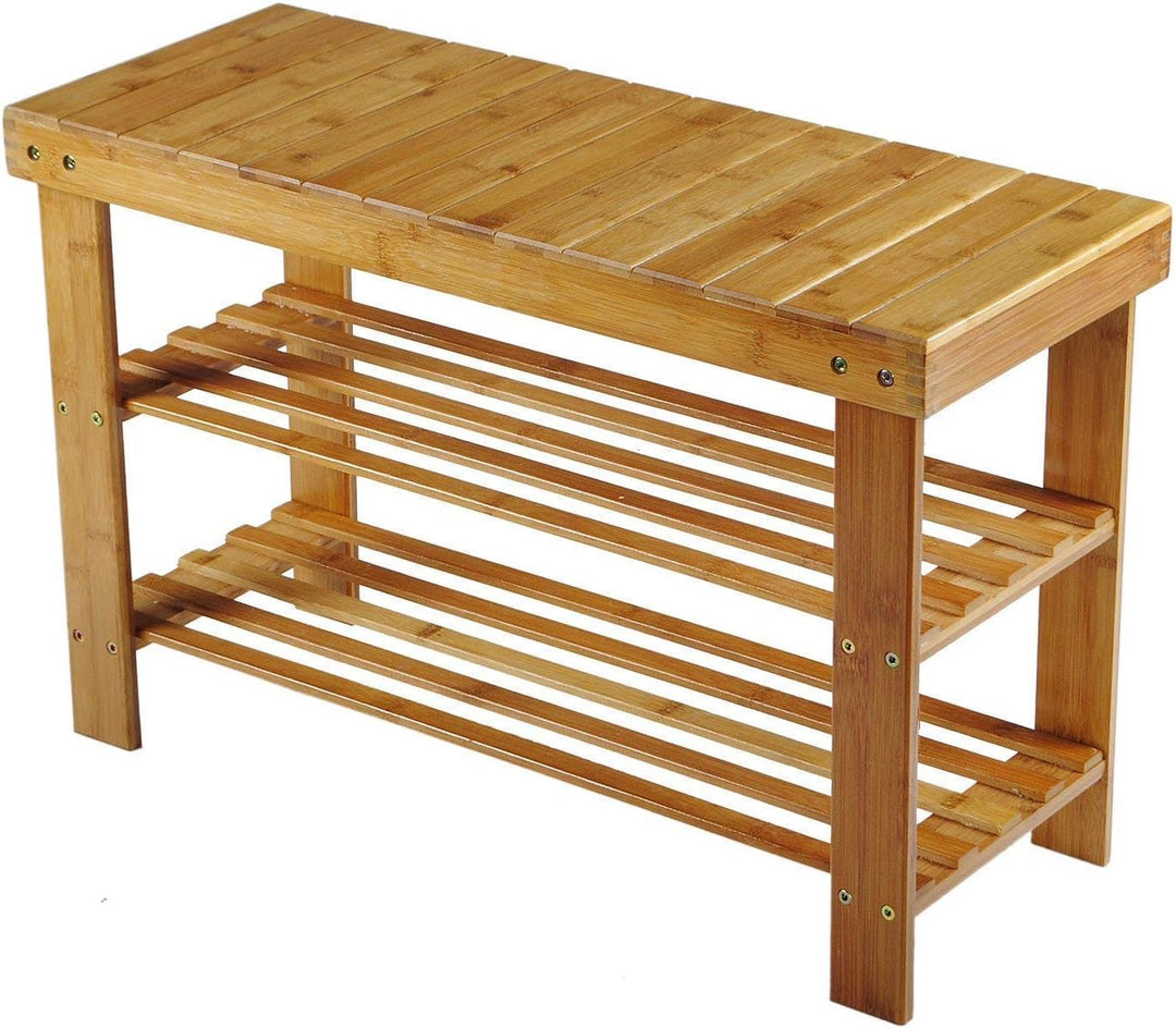 Hossejoy Bambus Schuhschrank Sitzbank Schuhregal Schuhbank Badregal Bambusregal 3 Ablage- 70 x 45 x