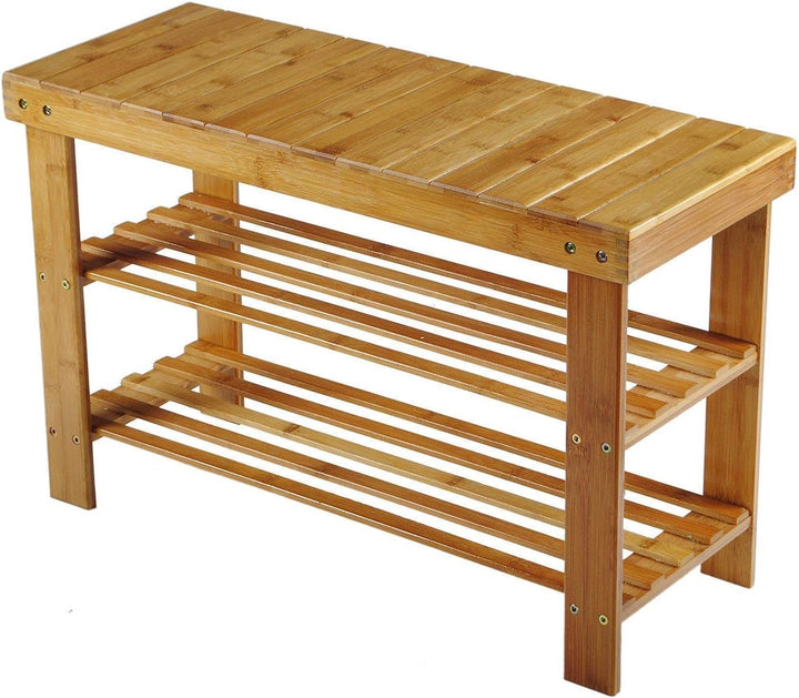 Hossejoy Bambus Schuhschrank Sitzbank Schuhregal Schuhbank Badregal Bambusregal 3 Ablage- 70 x 45 x