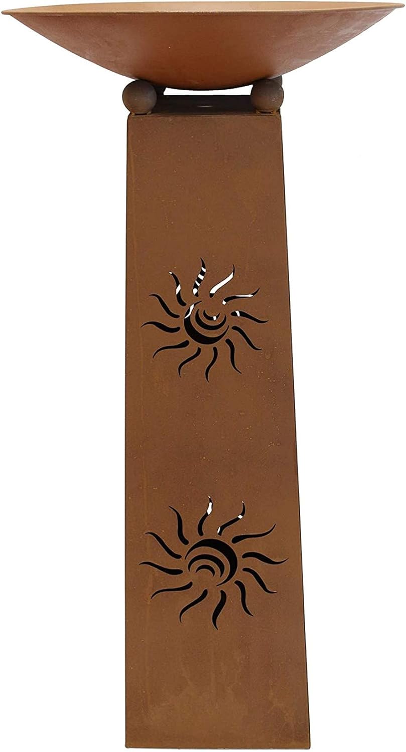 Deko-Säule Sonne + Feuerschale aus Metall in Rost-Optik, Feuerkorb, Feuerstelle, Garten-Deko