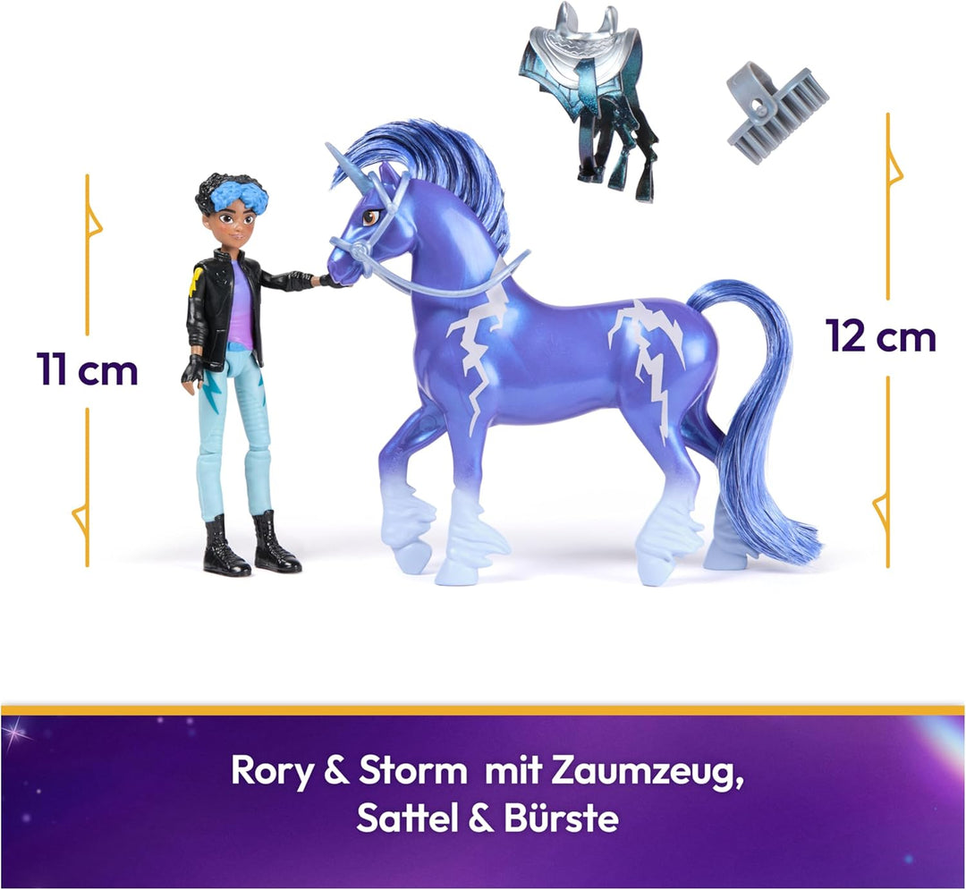 Unicorn Academy Set - Rory und Einhorn Storm mit echter Mähne und Schweif sowie Bürste, ca. 12 cm gr