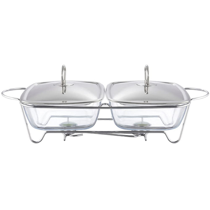 AMBITION Speisewärmer mit Glaseinsatz 2 x 2,5L Helios Warmhaltebehälter Warmhalteplatte 2 Kammer Ser