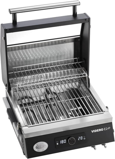 RÖSLE Elektrogrill BBQ-Portable Videro E2-P, tragbarer Tischgrill mit 2 Brennern, Warmhalterost und