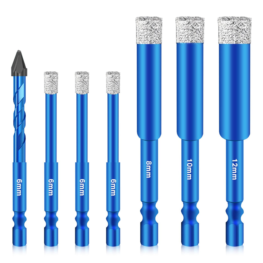 Pilikoll 7 Stück Fliesenbohrer Diamantbohrer Glasbohrer Set Sechskant-Schaft Diamantbohrer Fliesenbo