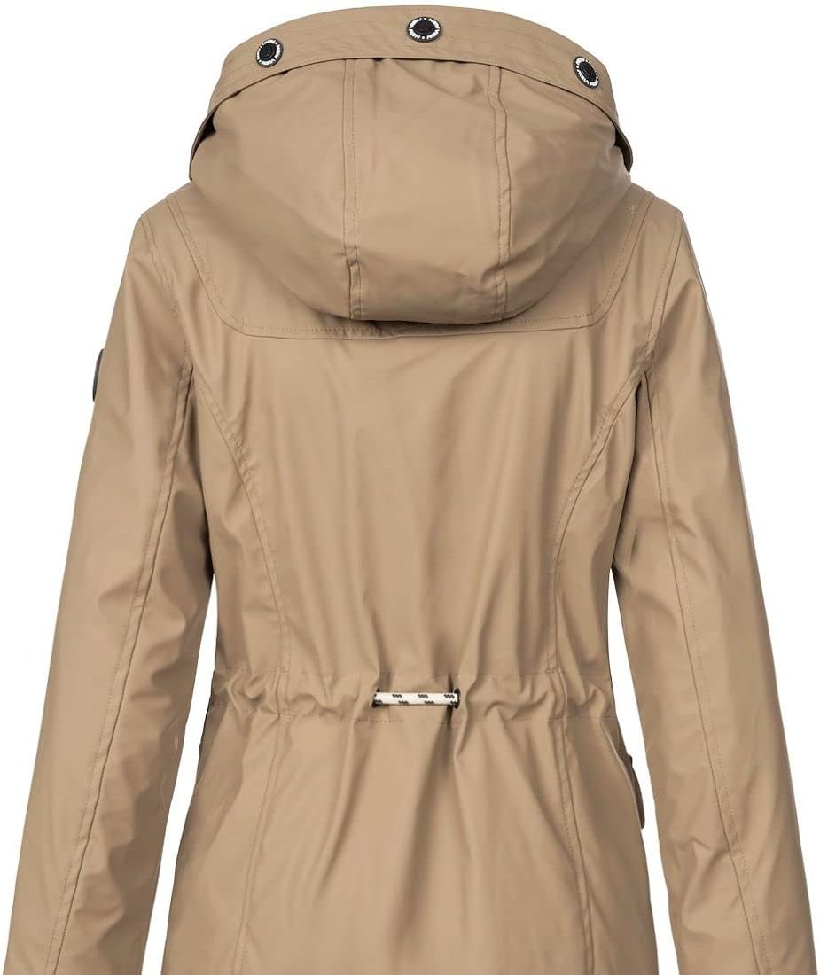 NEW VIEW Damen Regenjacke wasserabweisender Parka Annika Long mit Kapuze XXL beige (peanut beige - T