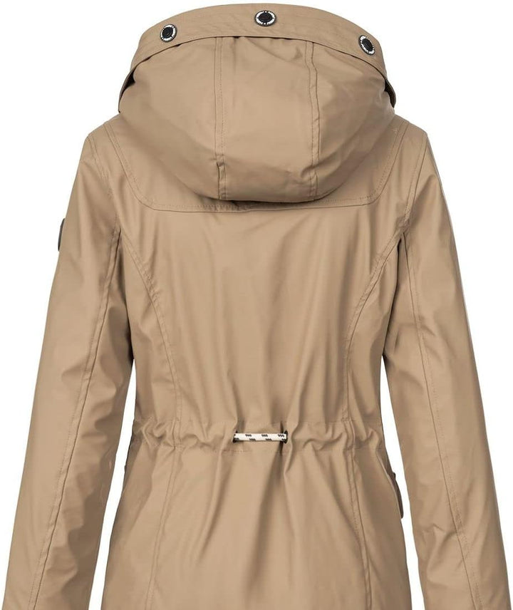 NEW VIEW Damen Regenjacke wasserabweisender Parka Annika Long mit Kapuze XXL beige (peanut beige - T