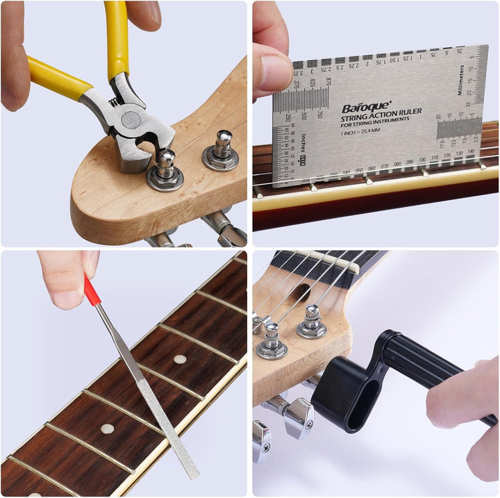 LEKATO Gitarre Reparatur Set, 72Stk Gitarren Pflege Wartung Zubehör mit Brückenstifte Gitarrensattel