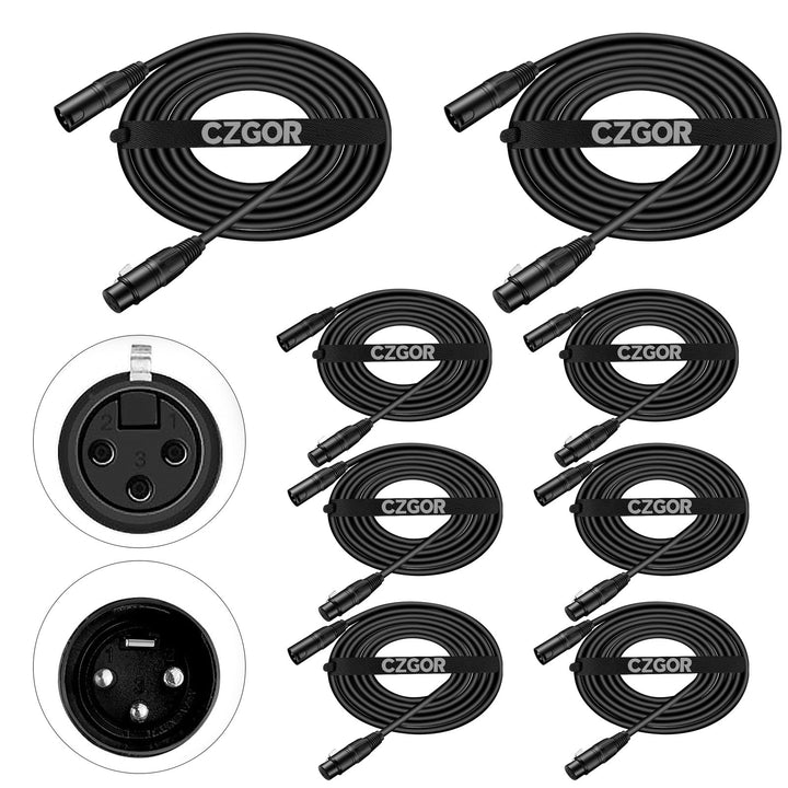 Czgor DMX Kabel 3M 8 Stück, Flexibles 3-Pin Signal XLR Männchen zu Weibchen DMX Kabeldraht, Geeignet