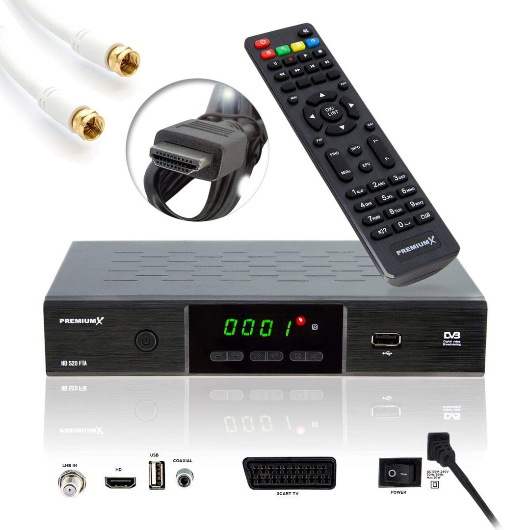 Premium X HD 520SE FTA Digital Satelliten Receiver DVB-S2 FullHD SAT Empfänger HDMI SCART USB Mediap