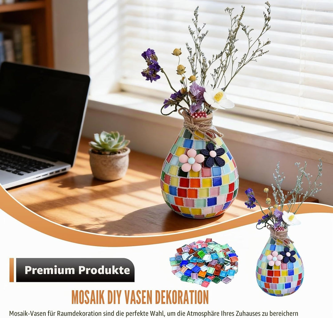PORFOYO 2 Sets DIY Vasenmosaik Set, Mosaik Bastelset Kinder, Kreative DIY, Heimdekoration, Basteln K