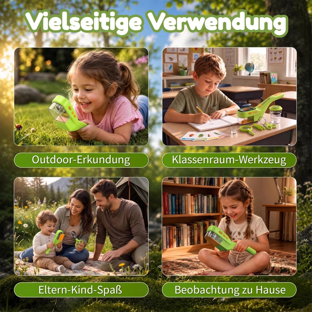 Insektenfänger Kinder, Mikroskop 500X IPS 2,4" 1080P STEM Spielzeug Verde Hierba Insektenfänger Kind