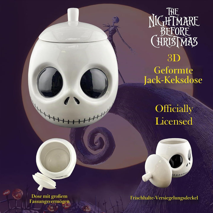 Disney Before Christmas Keksdose Jack Skellington weiss/schwarz, bedruckt, aus Keramik., Mehrfarbig,