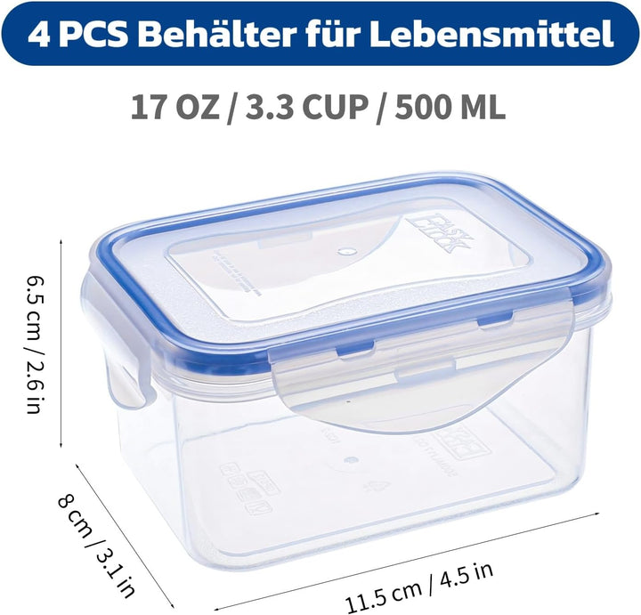 EASYLOCK 4PACK Kleine Dosen mit Deckel Plastik, Gefrierdosen 500ML, Meal Prep Boxen, Mikrowellengesc